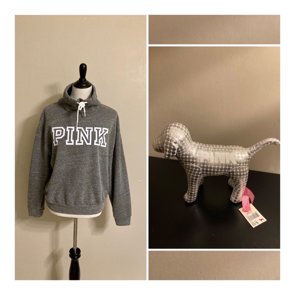 Pink Victoria’s secret cowl neck hoodie and dog plush